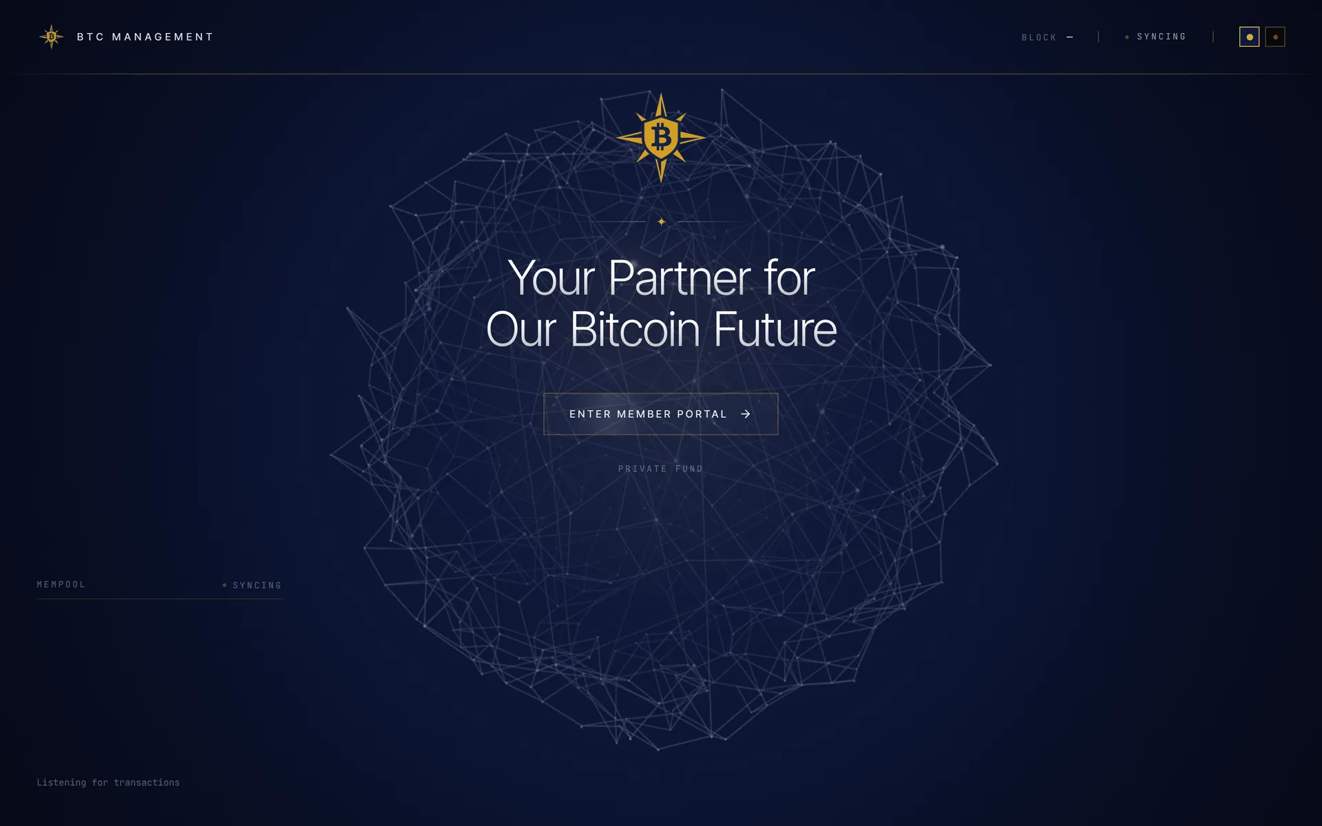 BTC Management website, first screen